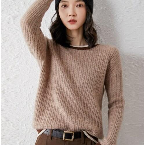 2021 woman winter 100% Cashmere sweaters knitted Pullovers jumper Warm Female O-neck blouse blue long sleeve clothing