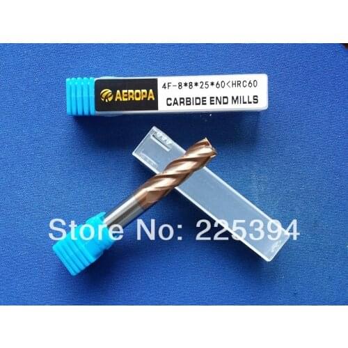 4F-8*8*25*60,HRC60,carbide end mills , Carbide Square Flatted End Mill ,4 flutes,coating:AlTiN