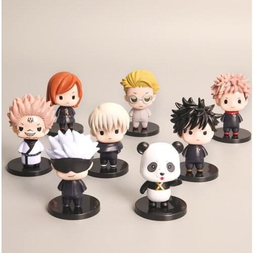 8pcs/set Cute Jujutsu Kaisen Japan Anime PVC Action Figure Model Toy Gojo Satoru Toge Inumaki Panda Doll Room Decor Gift for Boy