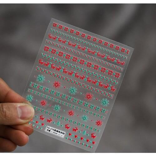 Butterfly 5D Acrylic Engraved Nail Sticker Sweater Wool Cute White Snowflake Christmas Winter Colorful Relief Nail Water Slide