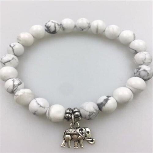 8mm White Howlite Mala Bracelet Gemstone 7.5 inches Men Reiki Chakras Handmade Stretchy Wrist Buddhism