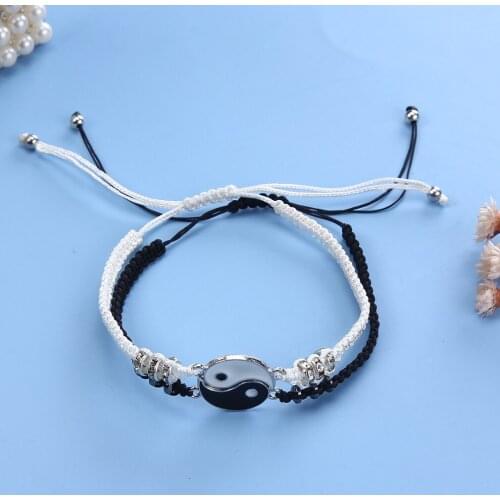 2Pcs/set Bohemia Yin and Yang Pendant Charm Bracelet for Women Men Adjustable Cord Bracelet for Friendship Relationship Gift