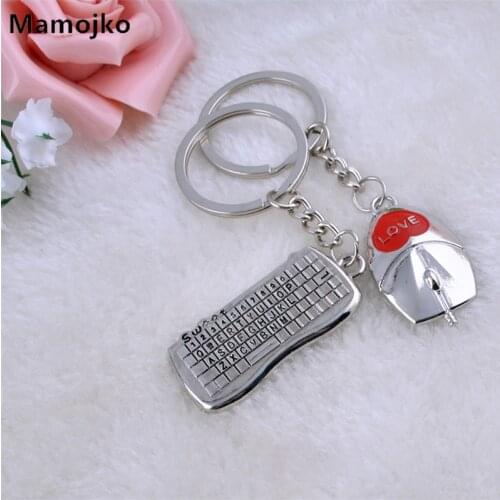 Mamojko Fashion Couple Mouse & keyboard Key Chain Women Men Key Holder Bag Buckle Accessory Charm HandBag Pendant Key Ring Gifts