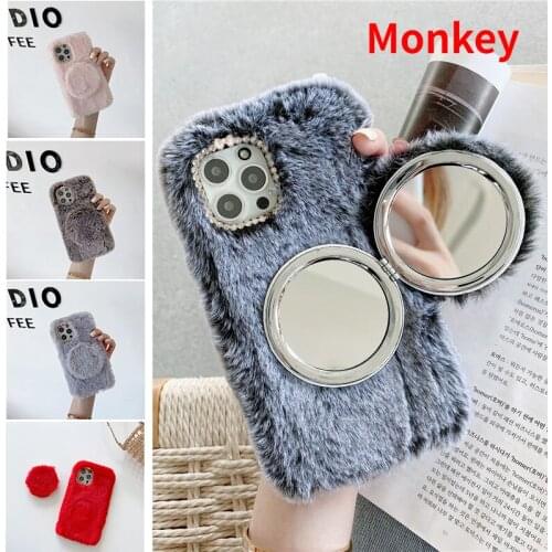 Warm Winter Hairy TPU Soft Silicone Mirror Phone Case For VIVO Y20 Y12S Y19 Y17 Y15 Y11 X50 X60 Pro S1 V21 V20SE V19 V17 V15 V11