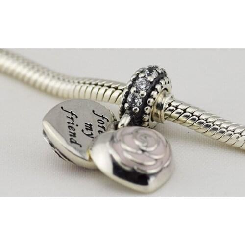 CKK 925 Sterling Silver Heart Dangle With Soft Pink Enamel Charms Beads Fits Original Bracelets Jewelry DIY Making