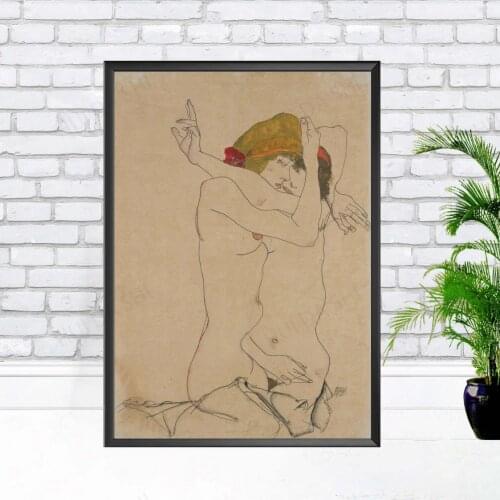 Two Women Embracing by Egon Schiele 1913, Expressionist, Modern Art, Schiele erotic art, Gift Idea - Wall Art Poster Print