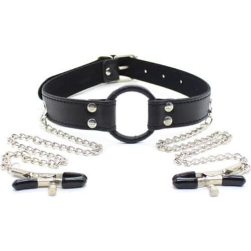 Erotic Sexy Toys O Ring Gag with Nipple Clip Flirting Tool Silicone Open Mouth Gag Slave BDSM Adult Games Sex Products for Women