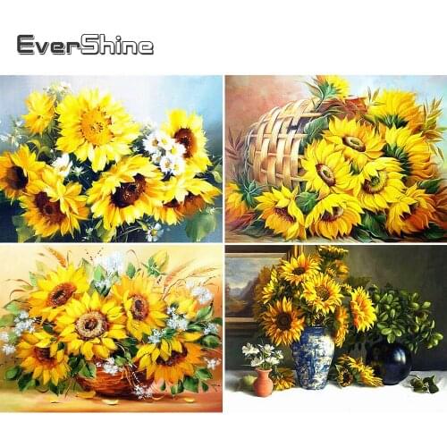 Evershine 5D Diamond Painting Sunflower Full Square Cross Stitch Diamond Embroidery Sale Flowers Rhinestones Pictures Beadwork