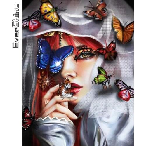 Evershine Diamond Embroidery Woman Full Square Round Diamond Painting Butterfly New Arrival Mosaic Girl Portrait Rhinestone Art