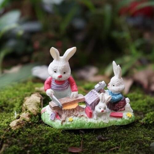 Fairy Miniature The Rabbit Family Build House , Miniature Fairy Garden Supplies Terrarium Accessories Animal Figurine