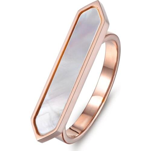 JeeMango Unique Big Long Cocktail Rings For Women Arrow Design Stainless Steel White Shell Wedding Ring Jewelry Anillos R17031