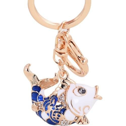 Chinese Style Lucky Carp Key Pendant Rhinestone Carp Car Alloy Keychain Girls Bag Pendant Fish Key Chain Key Ring