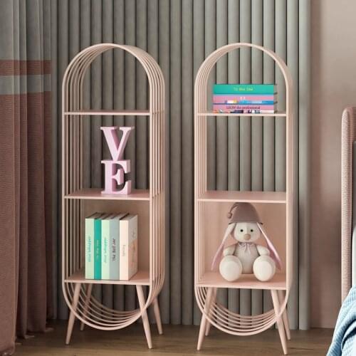 Creative wrought iron shelf vertical curved bookshelf floor childrens room narrow slot multi-layer small storage cabinet