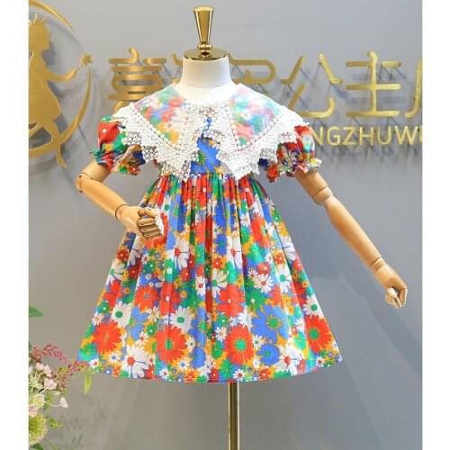 2020 Summer Girls Dress Flower Turn-down Collar Lace Party Dresses Backless Cute Casual Princess Dress For Childrens Clothes