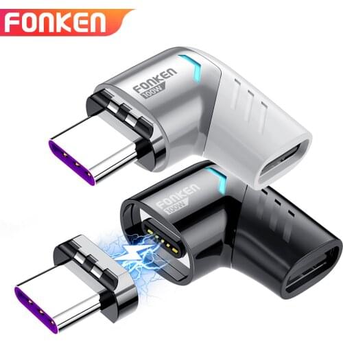FONKEN 100W Usb C To Type C Magnetic Adapter Fast Charging Usb Type C Magnet Converter Magnetic Cable Right Angle Usbc Connector