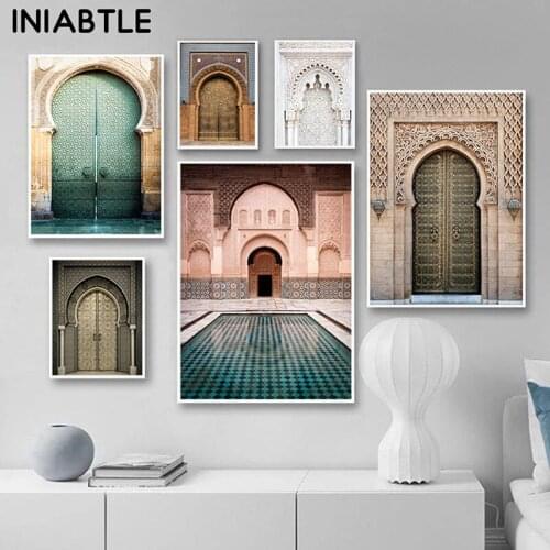 Moroccan Arch Old Door Canvas Poster Islamic Building Wall Art Painting Hassan II Mosque Print Muslim Modern Decoration Picture