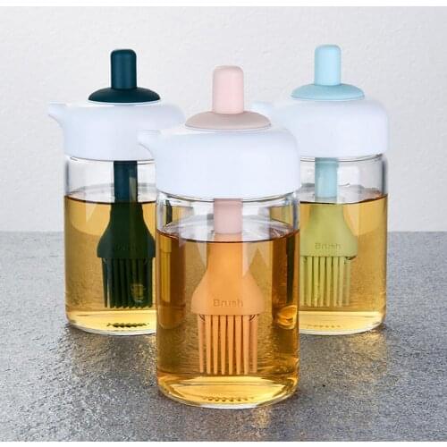 Multi-use Oil Pot 2 in 1 Glass Elastic Brush Oil Pump Bottle Cooking Storage Filter Pot Bottle with Dust Cover BBQ Kitchen Tools