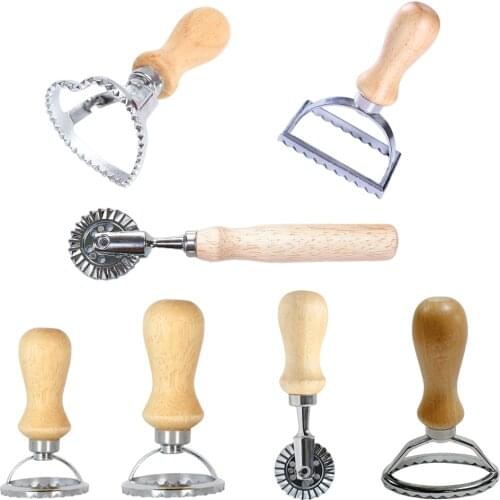 Multifunction Ravioli Stamp Maker Cutter Zinc Alloy Mould Wood Handle for Pasta Ravioli Lasagna Dough Cutter