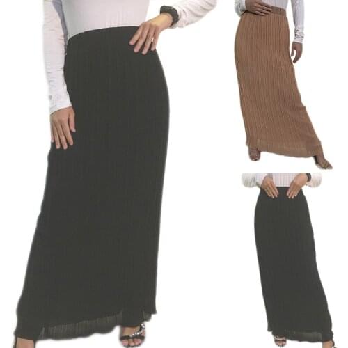 Muslim Women Pleated Skirts High Waist Chiffon Elastic Bottoms Arab UAE Stretch Straight Ankle Length Islamic Clothing Fashion