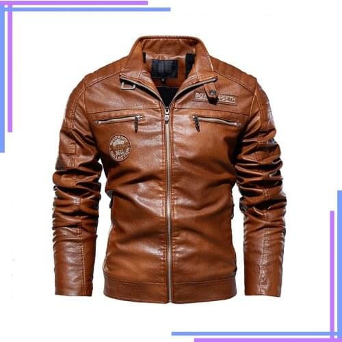 Men Leather Jacket Autumn Zipper Long Sleeve High Quality Motorcycle Jacket Coat Winter Turn Down Collar Male Coat -40