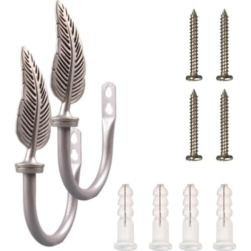 Set Of 2 Metal Decorative Curtain Holdbacks, Feather Design Wall Mounted Window Drapery Tiebacks For Bedroom, Livingroom