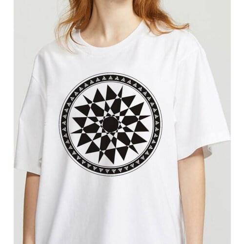 New Tshirt Geometry Printed Tops Female Clothing Thin Section T shirt Women Harajuku White Short Sleeve T-shirt Ulzzang T-Shirt