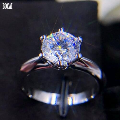 BOCAI New 100% real s925 pure silver fasion jewellery simulation ring for woman Mozartite ring Lovers Ring Six Claw Diamond Ring