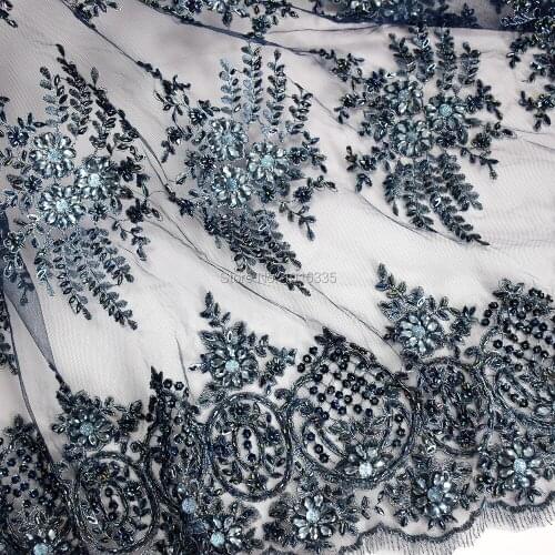 2018 latest heavy handmade beaded lace fabric for nigerian wedding dress dubai lace 1 yard HY0648-2