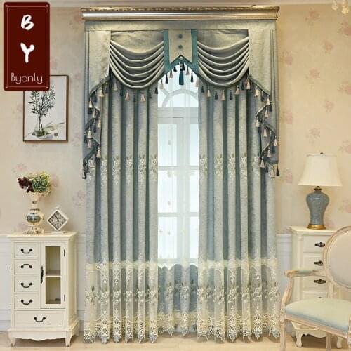 New Modern Minimalist Chenille Embroidery Purple Blue Luxury High-end Curtains for Living Dining Room Bedroom