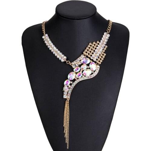 New Fashion Women Jewelry Accessories Elegant Rhinestone Pendant Alloy Tassel Bib Sttatement Neckalce for Party Gift