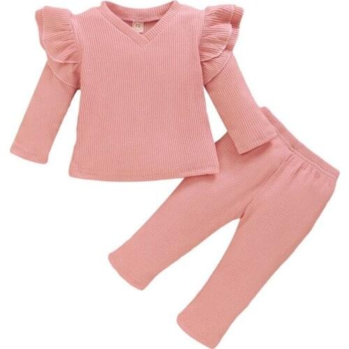 Autumn Baby Girls Outfits Cute Long Sleeve Solid Print Top Blouse+Pants Casual Costume Set