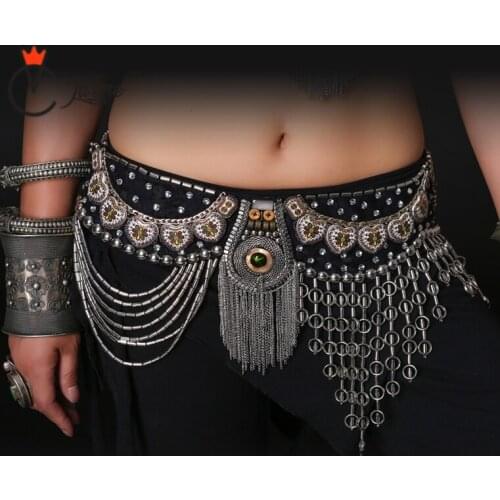Professional ATS Belly Dance Tribal Waist Belt 80/90cm Adjustable Fit Beads Metal Chain Belt for Tribal Belly Dancer costume