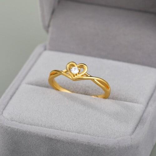 Simple Zircon Heart Rings For Woman Gold Color Wedding Engagement Ring Charm Jewelry Gift Wholesale
