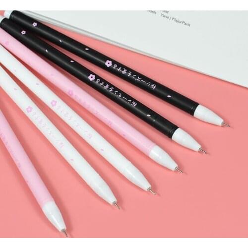 12pcs Cherry Blossom Gel 0.5mm Cute Pen Novelty Stationery Kawaii Pen Student Cute Black Signature Pen Kawaii School Provided