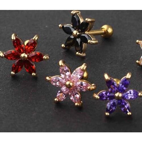 TIANCIFBYJS 16G Stainless Steel Flower Star Moon Ear Stud Cartilage Helix Earrings Tragus Piercing Body Jewelry 30ps