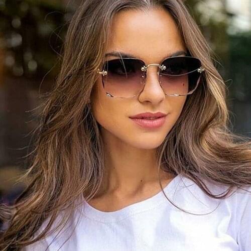 Anti-Reflective Oversized Frame Rimless Sunglasses Women Metal Fashion Gray Mirror Classic Square Men Outdoor Sun Glasses Uv400