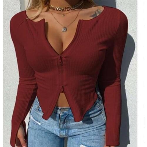 Autumn Womens Sweater Outwear Double Zippers Design Long Sleeve Short Slim Coat Solid Sexy Ribbed Knit Warm Sweaters