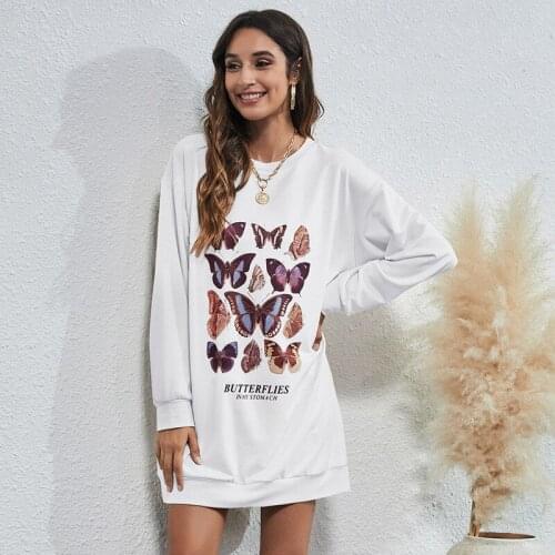 Hoodie Kawaii Women Hoodies Autumn O-Neck Long Sleeve Butterfly Letter Print Sweatshirts Womens Clothing 2021 Casual Loose Top