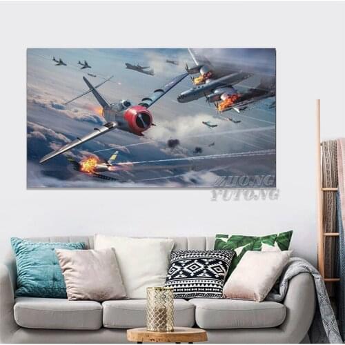 WW2 Mig 15 Soviet Fighter Airbattle Aircraft Artwork Living Room Decoration Home Wall Art Decor Canvas Posters