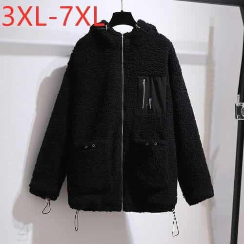 New Ladies Autumn Winter Plus Size Hoodie Jacket For Women Large Long Sleeve Loose Black Fleece Warm Zipper Coat 4XL 5XL 6XL 7XL