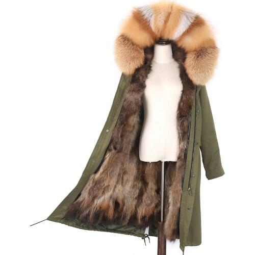 7XL Real Fox Fur Liner Natural Raccoon Fur Collar Hood Waterproof Jackets Real Fox Fur Winter Coat Women X-Long Parkas