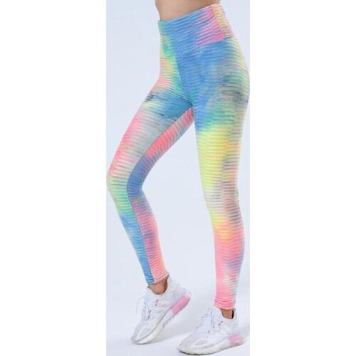 Womens Tie-Dye Jacquard Quick-Dry Pants Running Gym Fitness Yoga Elastic Breathable Hip Tight Pants