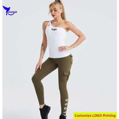 Custom LOGO Women Yoga Set Built In Bra Vest+Pants Gym Sports Suit High Waist Fitness Running Leggings Sportswear Tank Tops Sets