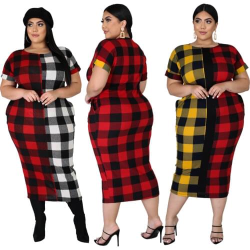Plaid Dress Plus Size 5XL 4XL 3XL Women Summer Clothes Large Size Ladies Long Dresses Oversized Bodycon Party Office Work Dress