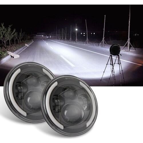 1/2pcs 7 Inch LED Headlights high quality white yellow Halo Angle Eye 6000k High Low Beam For Jeep Wrangler JK 2 Doors 2007-2014