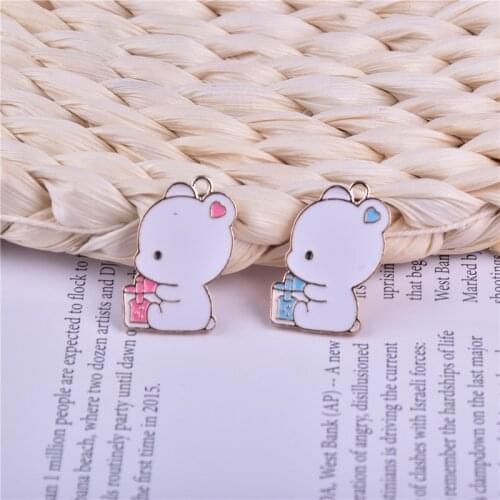 MuhNa 10pcs Enamel Cartoon Bears Drinking Metal Charms Pendant Cute Animals Dangle For Earrings DIY Jewelry Hair Clips Accessory
