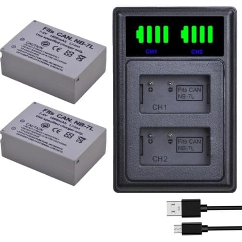 1800mAh NB-7L NB7L NB 7L Battery + LED Charger with Type-c Port for Canon PowerShot G10, G11, G12, SX30, SX30IS