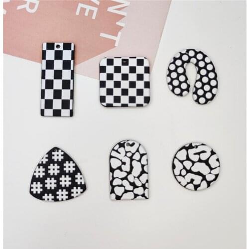 New style 40pcs/lot lattice Leopard pattern print square/rounds/Triangle shape acrylic beads diy jewelry earring accessory