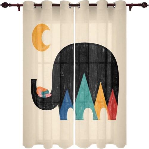 Abstract Moon Elephant Pattern Valance Window Curtains For Living Room Bedroom Kitchen Home Luxury Youth Room Window Curtains
