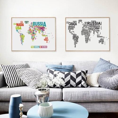 English Alphabet World Map Modern Decoration Canvas Painting Art Print Poster Picture Paintings Home Wall Decor/nordic